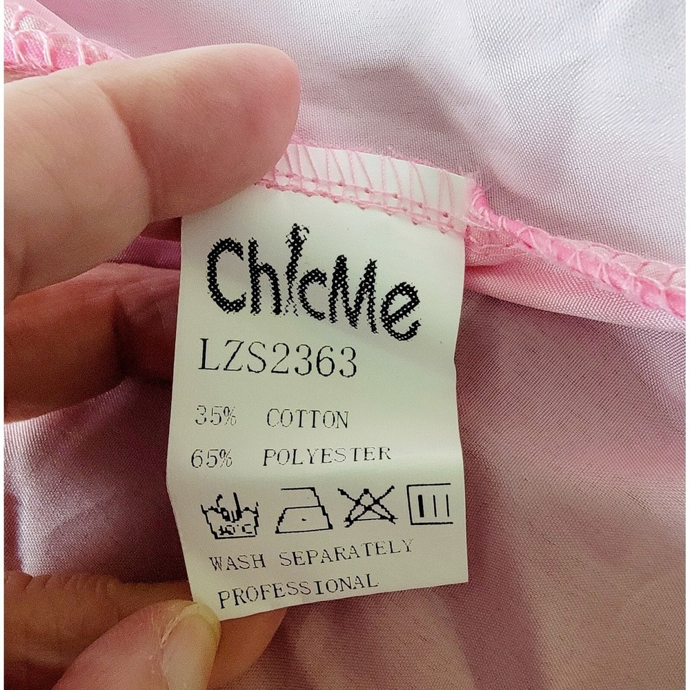 ChicMe L Pink Leopard Chain Print Long Sleeve Button Down Blouse Whimsical Cute - Picture 13 of 13